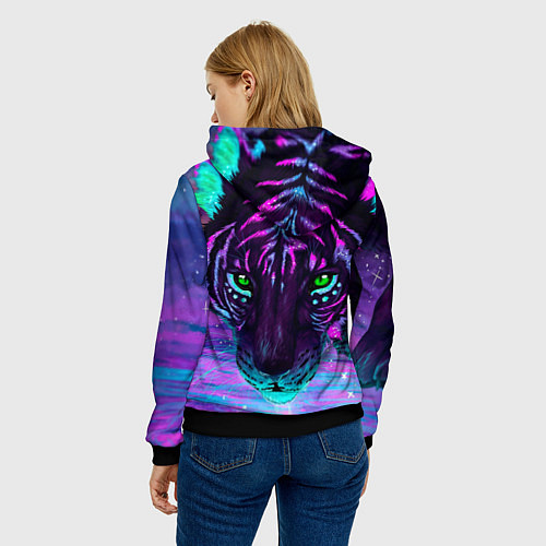 Женская толстовка Светящийся неоновый тигр / 3D-Черный – фото 4