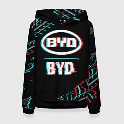 Женская толстовка Значок BYD в стиле glitch на темном фоне