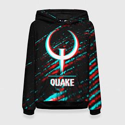 Толстовка-худи женская Quake в стиле glitch и баги графики на темном фоне, цвет: 3D-черный