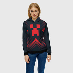 Толстовка-худи женская Красный символ Minecraft на темном фоне со стрелка, цвет: 3D-черный — фото 2
