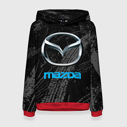 Толстовка-худи женская Mazda - следы шин, цвет: 3D-красный