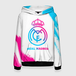 Толстовка-худи женская Real Madrid neon gradient style, цвет: 3D-черный