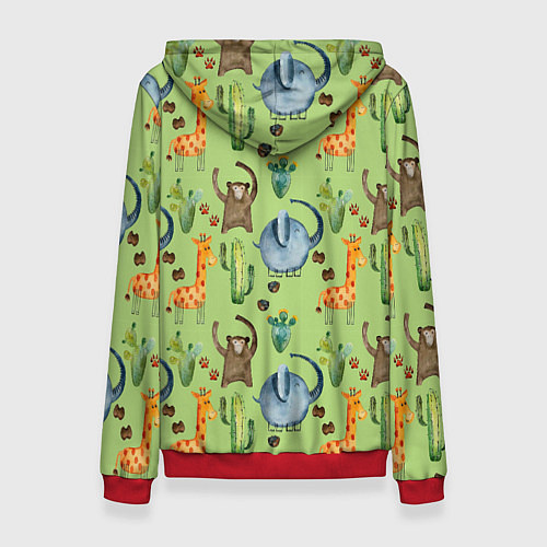 Женская толстовка Африканские животные - слон обезьянка жираф / 3D-Красный – фото 2