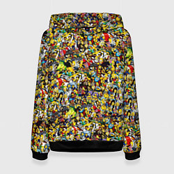 Толстовка-худи женская Симпсоны все Герои, цвет: 3D-черный