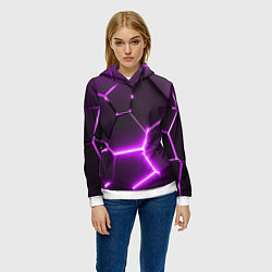 Толстовка-худи женская Фиолетовые неоновые геометрические плиты, цвет: 3D-белый — фото 2