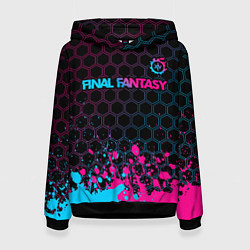 Толстовка-худи женская Final Fantasy - neon gradient: символ сверху, цвет: 3D-черный