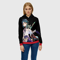 Толстовка-худи женская Адепт Сяо - Минимализм, цвет: 3D-красный — фото 2