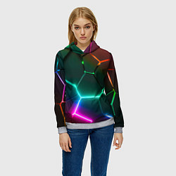Толстовка-худи женская Радужный градиент неоновые геометрические плиты, цвет: 3D-меланж — фото 2
