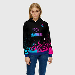 Толстовка-худи женская Iron Maiden - neon gradient: символ сверху, цвет: 3D-синий — фото 2