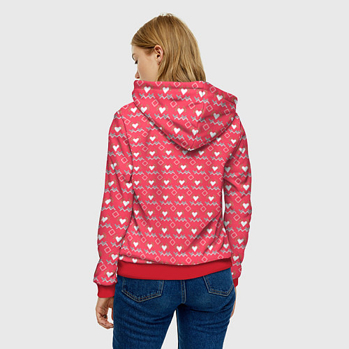 Женская толстовка Сердечки и линии - абстракция / 3D-Красный – фото 4