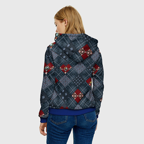 Женская толстовка Red and blue denim patchwork / 3D-Синий – фото 4