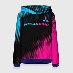 Толстовка-худи женская Mitsubishi - neon gradient: символ сверху, цвет: 3D-синий