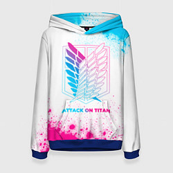 Толстовка-худи женская Attack on Titan neon gradient style, цвет: 3D-синий