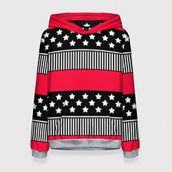 Женская толстовка Red and black pattern with stripes and stars