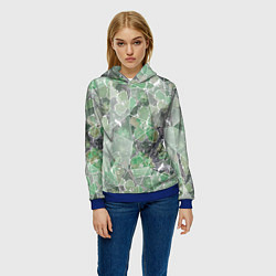 Толстовка-худи женская Зеленые цветы на сером мраморном фоне, цвет: 3D-синий — фото 2