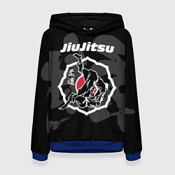 Толстовка-худи женская Jiu-jitsu throw logo, цвет: 3D-синий