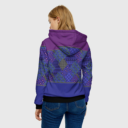 Женская толстовка Combined burgundy-blue pattern with patchwork / 3D-Черный – фото 4