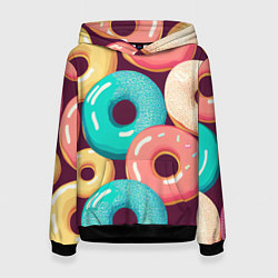 Толстовка-худи женская Пончики и только пончики, цвет: 3D-черный