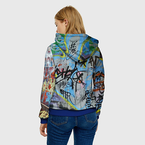 Женская толстовка Целящийся из рогатки Барт Симпсон на фоне граффити / 3D-Синий – фото 4