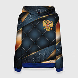 Толстовка-худи женская Золотой герб России на объемном фоне, цвет: 3D-синий