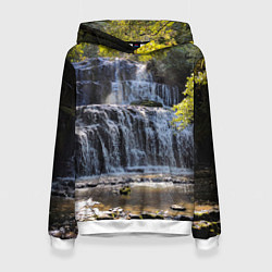 Женская толстовка Водопад, солнечные лучи и лес