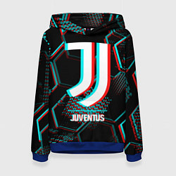 Женская толстовка Juventus FC в стиле glitch на темном фоне