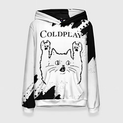Женская толстовка Coldplay рок кот на светлом фоне