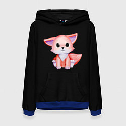 Толстовка-худи женская Лисёнок Очарователен На Чёрном Фоне, цвет: 3D-синий