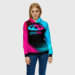 Толстовка-худи женская Chery - neon gradient, цвет: 3D-черный — фото 2