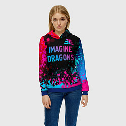 Толстовка-худи женская Imagine Dragons - neon gradient: символ сверху, цвет: 3D-синий — фото 2