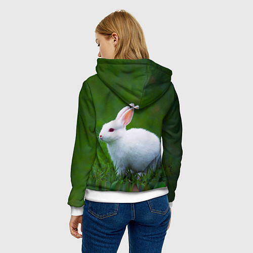 Женская толстовка Кролик на фоне травы / 3D-Белый – фото 4