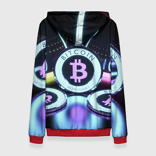 Женская толстовка Неоновый светящийся биткоин / 3D-Красный – фото 2