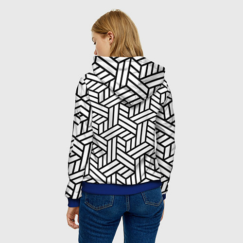 Женская толстовка Чёрно-белый завивающийся паттерн / 3D-Синий – фото 4