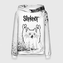 Толстовка-худи женская Slipknot рок кот на светлом фоне, цвет: 3D-белый