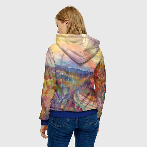 Женская толстовка Осенний пейзаж акварель / 3D-Синий – фото 4