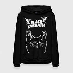 Толстовка-худи женская Black Sabbath рок кот, цвет: 3D-черный