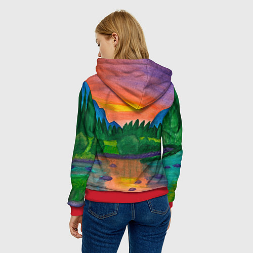Женская толстовка Закат на реке / 3D-Красный – фото 4