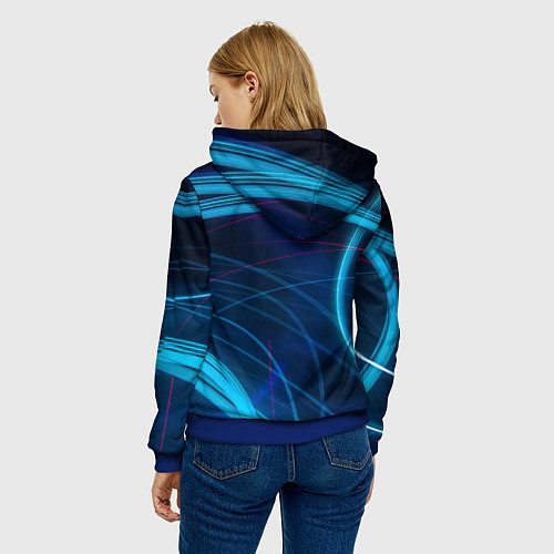Женская толстовка Синие абстрактные линии в темноте / 3D-Синий – фото 4