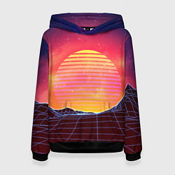 Толстовка-худи женская Абстрактные 3D неоновые горы на закате, цвет: 3D-черный
