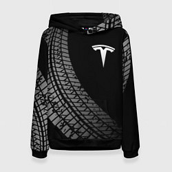 Толстовка-худи женская Tesla tire tracks, цвет: 3D-черный