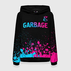 Толстовка-худи женская Garbage - neon gradient: символ сверху, цвет: 3D-черный