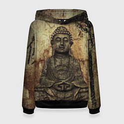 Толстовка-худи женская Статуя Будды, цвет: 3D-черный