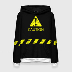 Толстовка-худи женская CAUTION - Осторожно опасность, цвет: 3D-белый