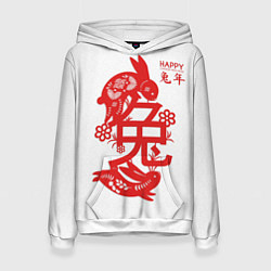 Толстовка-худи женская Red rabbits - happy chinese New Year, цвет: 3D-белый