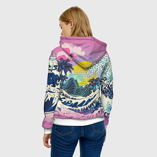 Женская толстовка Штормовые океанские волны и пальмы / 3D-Белый – фото 4