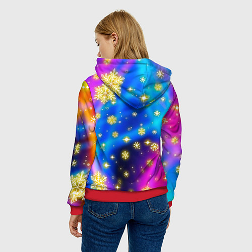 Женская толстовка Снежинки и звезды - яркие цвета / 3D-Красный – фото 4