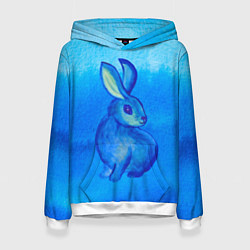 Толстовка-худи женская Водяной кролик символ 2023, цвет: 3D-белый