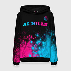 Толстовка-худи женская AC Milan - neon gradient: символ сверху, цвет: 3D-черный