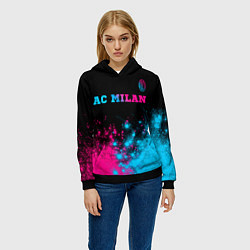 Толстовка-худи женская AC Milan - neon gradient: символ сверху, цвет: 3D-черный — фото 2