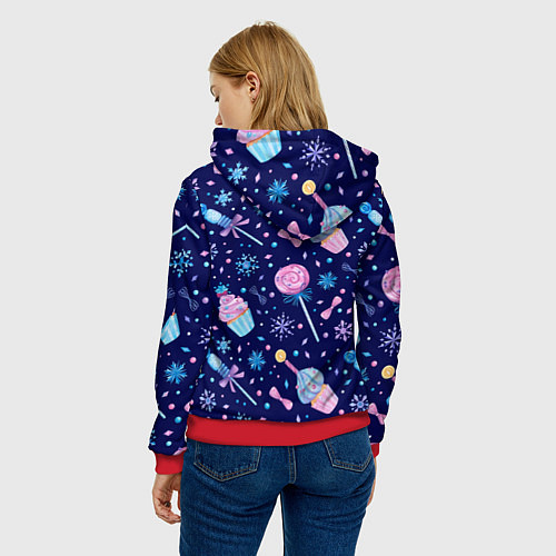 Женская толстовка Новогодние сладости - леденцы / 3D-Красный – фото 4